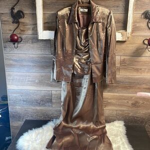 Patra Evening Gown with Jacket, Chocolate Brown with Rose Gold Embellishment 2pc